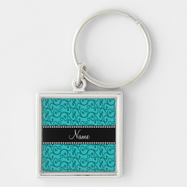 Personalised custom name turquoise swirls key ring (Front)