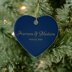 Personalised Custom navy Couple Name Date Wedding Ceramic Tree Decoration