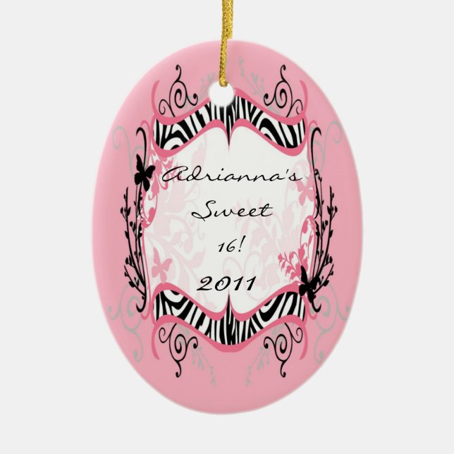 Personalised Custom Ornament Butterfly Zebra Print (Front)
