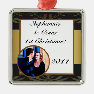 Personalised Custom Ornament Gold and Black Damask