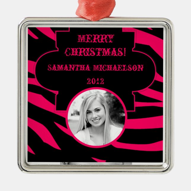 Personalised Custom Ornament Hot Pink Black Zebra (Front)