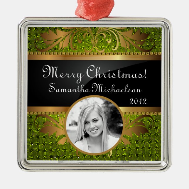 Personalised Custom Ornament Lime Glitter Sequin (Front)
