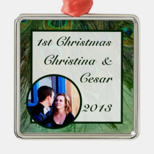 Personalised Custom Ornament Peacock Green Feather