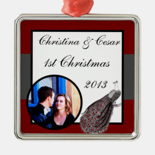 Personalised Custom Ornament Peacock Red Black Whi