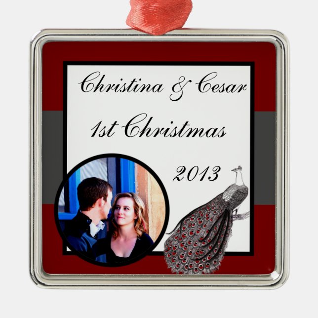 Personalised Custom Ornament Peacock Red Black Whi (Front)