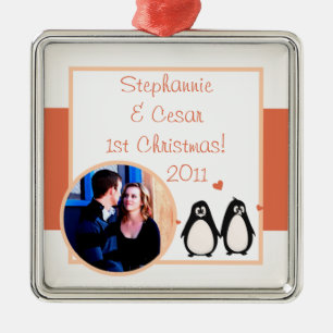Personalised Custom Ornament Penguin Love/Hearts