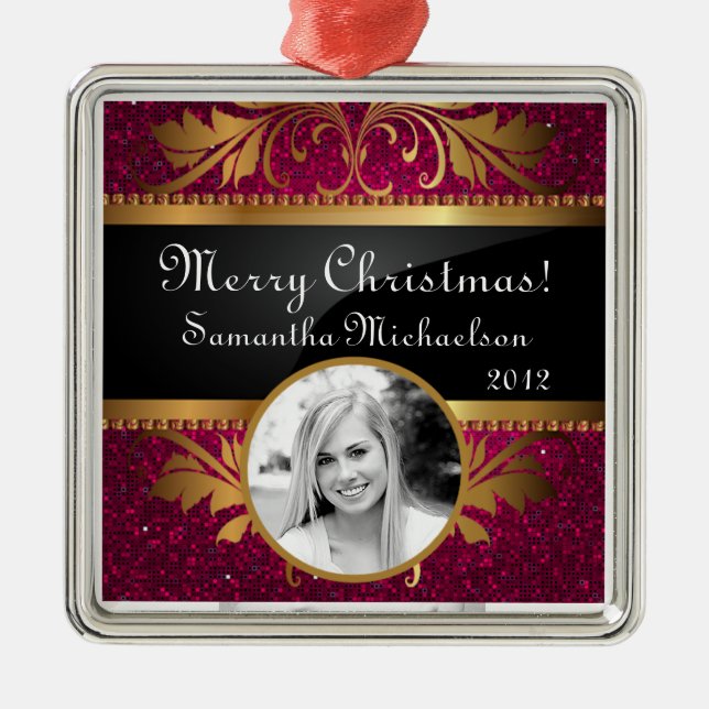 Personalised Custom Ornament Pink Glitter Sequin (Front)