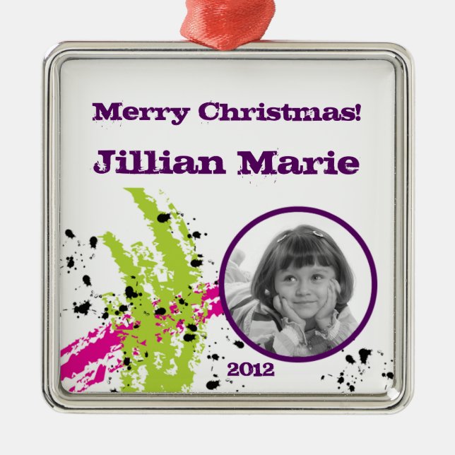 Personalised Custom Ornament Pink Lime Green Paint (Front)