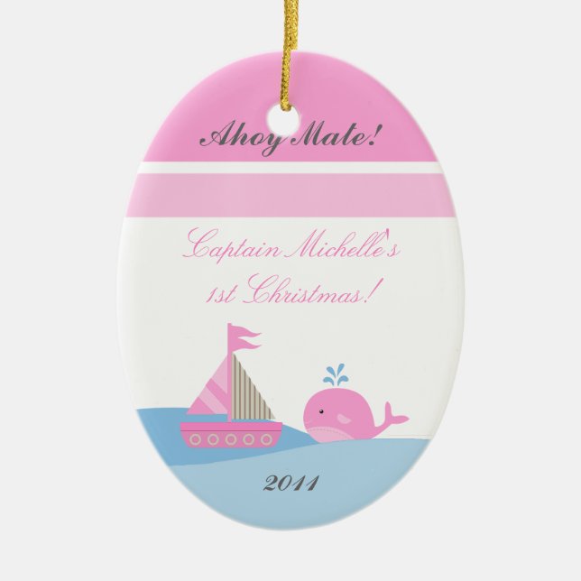 Personalised Custom Ornament Pink Sail Boat Whale (Front)