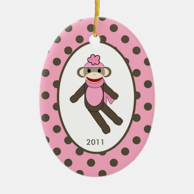 Personalised Custom Ornament Pink Sock Monkey (Front)