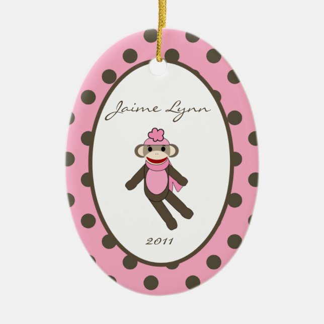 Personalised Custom Ornament Pink Sock Monkey (Front)