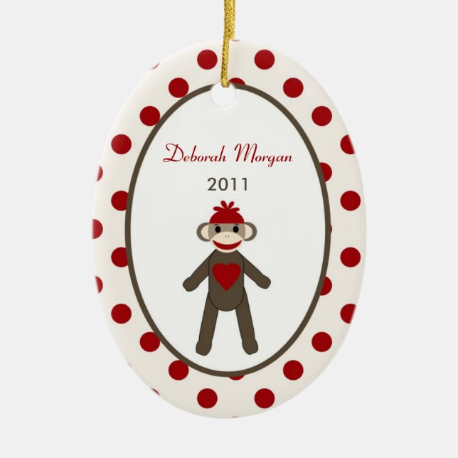 Personalised Custom Ornament Red Sock Monkey (Front)