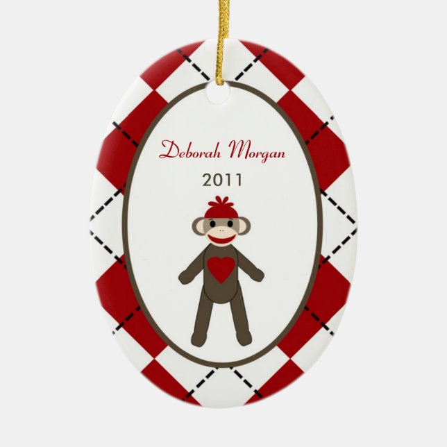 Personalised Custom Ornament Red Sock Monkey (Front)