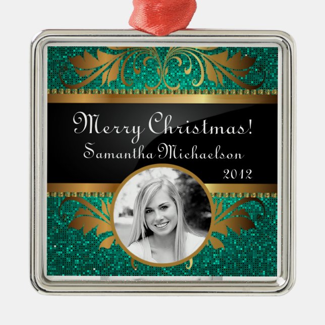 Personalised Custom Ornament Teal Glitter Sequin (Front)