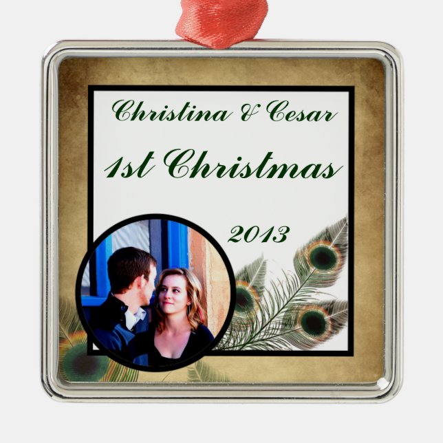 Personalised Custom Ornament Vintage Peacock Green (Front)