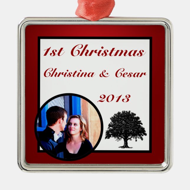 Personalised Custom Ornament White Tree Red Black (Front)