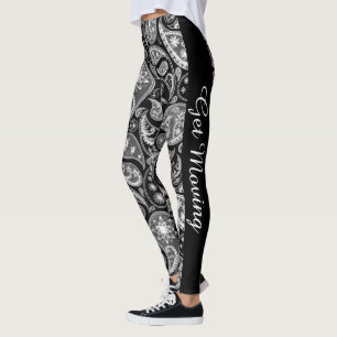 Personalised Custom Paisley Black White Leggings