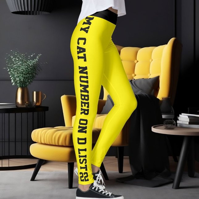 Personalised Custom Pet Cat Quote On Black Yellow Leggings (Creator Uploaded)