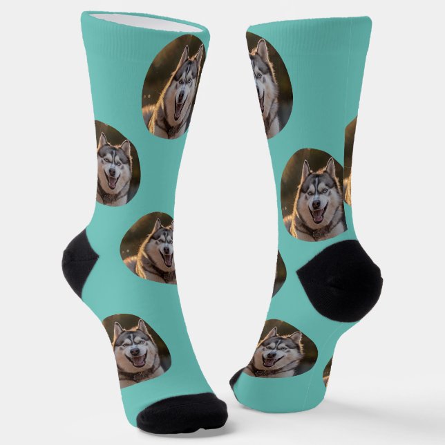 Personalised Custom Photo Blob - Husky Dog Face Socks (Angled)