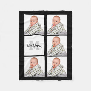 Personalised Custom Photo Collage Monogram Fleece Blanket