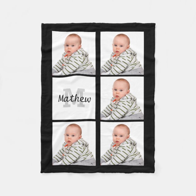 Personalised Custom Photo Collage Monogram Fleece Blanket (Front)