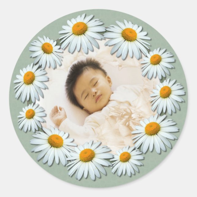 Personalised Custom photo, Daisy Frame Classic Round Sticker (Front)