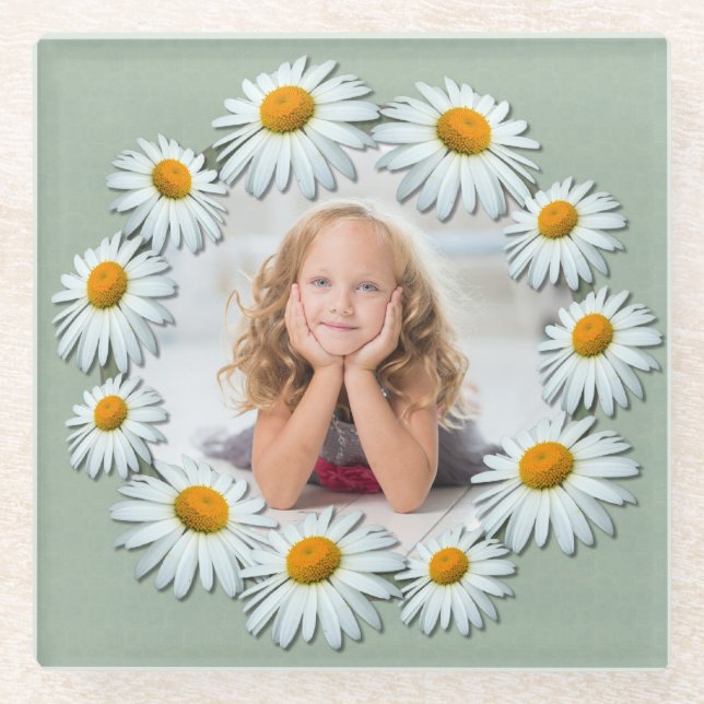 Personalised Custom photo, Daisy Frame Glass Coaster (Front)
