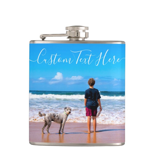 Personalised Custom Photo Flask with Custom Text (Front)