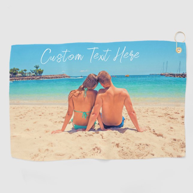 Personalised Custom Photo Golf Towel with Text (Horizontal)