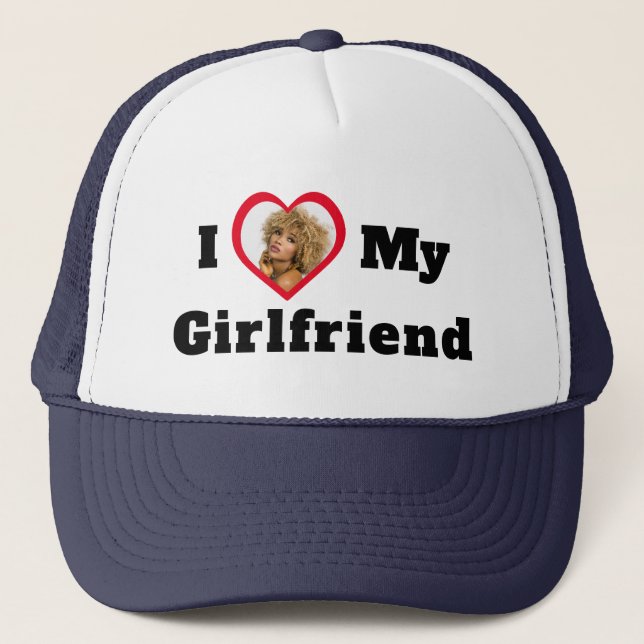 Personalised Custom Photo I Love My Girlfriend Trucker Hat (Front)