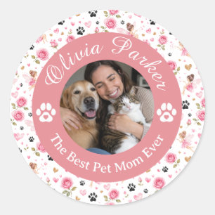 Personalised Custom Photo & Name Pet Lover Classic Round Sticker