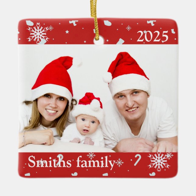 Personalised Custom Photo Ornament with Snowflakes (Front)