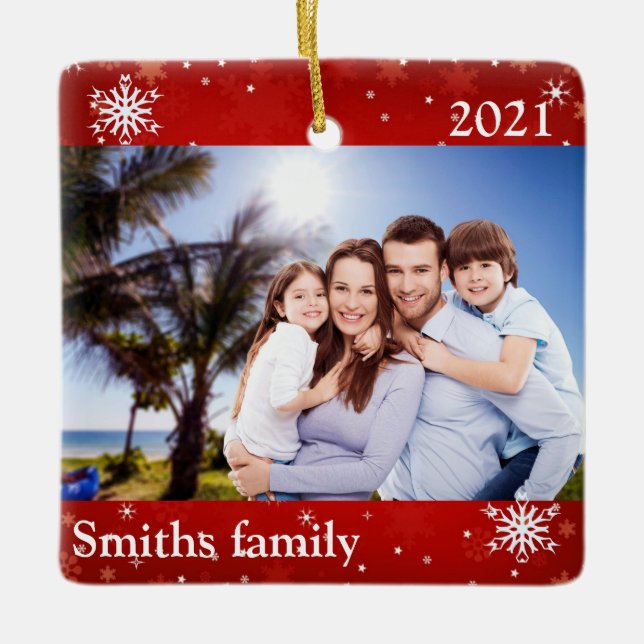 Personalised Custom Photo Ornament with Snowflakes (Front)