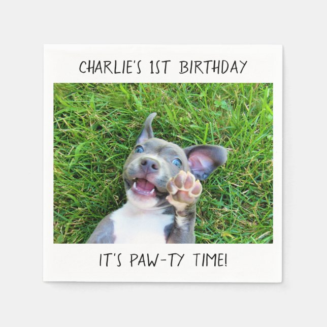 Personalised Custom Photo Puppy Dog Birthday Party Napkin (Front)