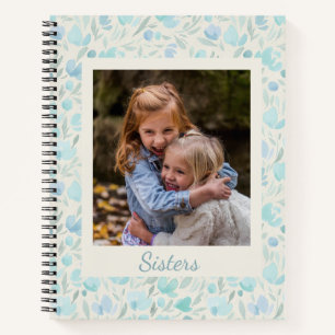 Personalised Custom Photo Sisters Blue Floral Notebook