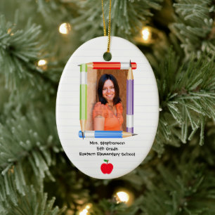 Personalised Custom Photo Teacher School Ceramic Tree Decoration