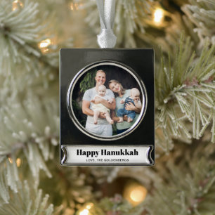 Personalised custom photo text elegant Hanukkah Silver Plated Banner Ornament