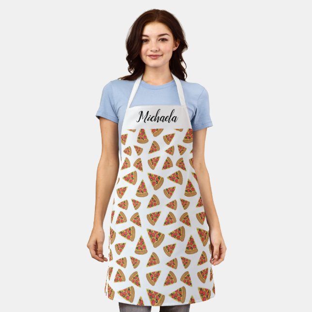 Personalised Custom Pizza Slice Pattern White Apron (Worn)