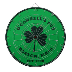 Personalised Custom pub name green clover shamrock Dartboard