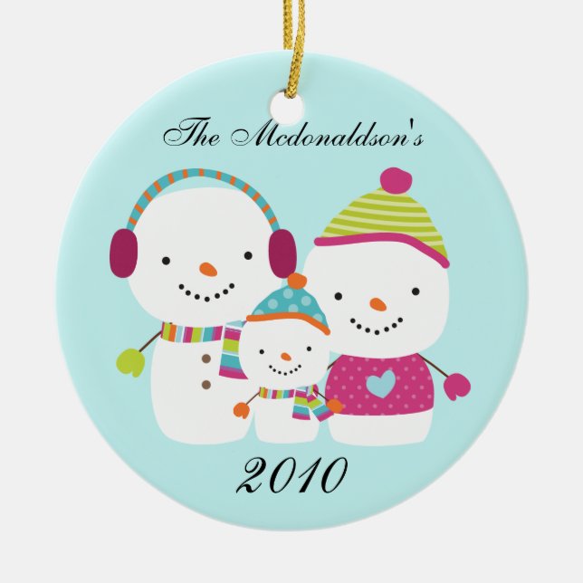 Personalised Custom Snowman Family Ornament (Front)