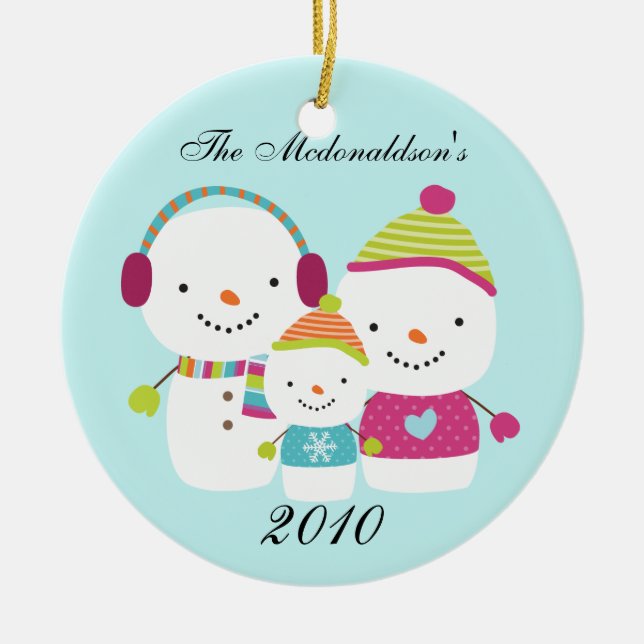 Personalised Custom Snowman Family Ornament (Front)