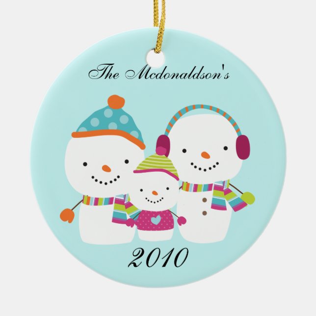 Personalised Custom Snowman Family Ornament (Front)