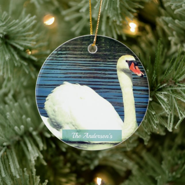 Personalised Custom Swan Photo Ceramic Tree Decoration (Tree)