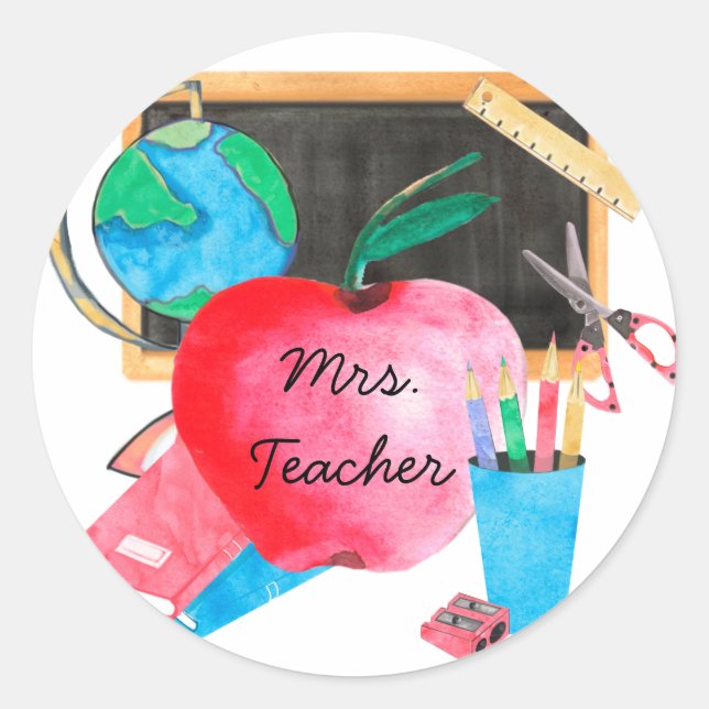 Personalised Custom Teacher Name Cute Classic Round Sticker (Front)