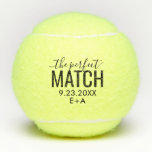 Personalised Custom Tennis Balls Perfect Match<br><div class="desc">The Perfect Match Personalised Custom Tennis Ball Wedding Favours with a simple, modern, minimalist typography style with calligraphy handwriting and large sans-serif fonts and space for the couple's initials and wedding date. Shown in black, but all colours can be changed using Zazzle's template editor. Contact Paper Grape Zazzle Store for...</div>