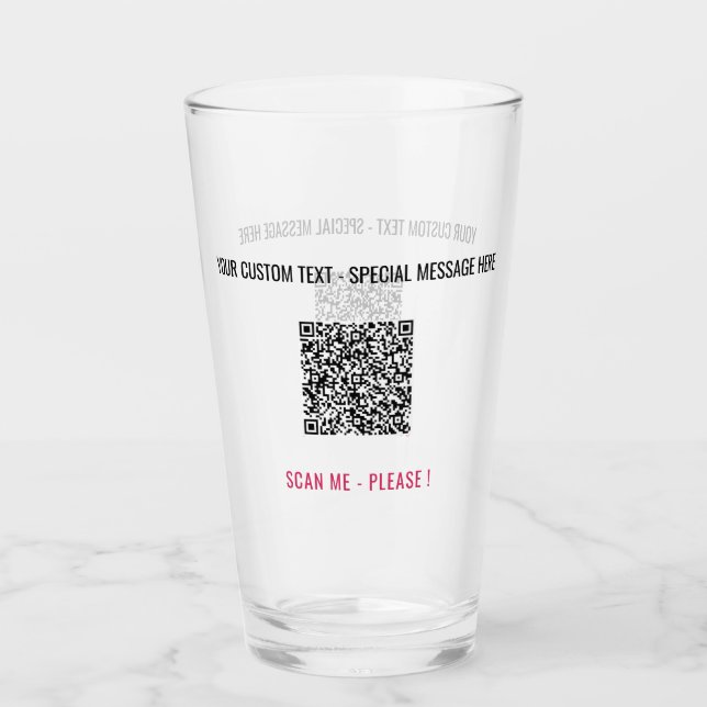 Personalised Custom Text and QR Code Glass (Front)