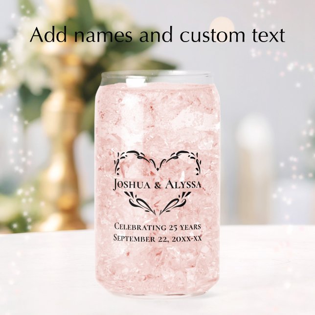 Personalised Custom Text Anniversary Keepsake Gift Can Glass (Personalize this stylish glass can for a unique 25th wedding anniversary gift.
)