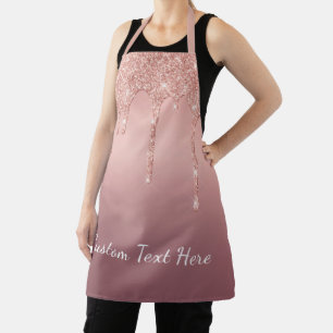Personalised Custom Text Rose Gold Glitter Apron