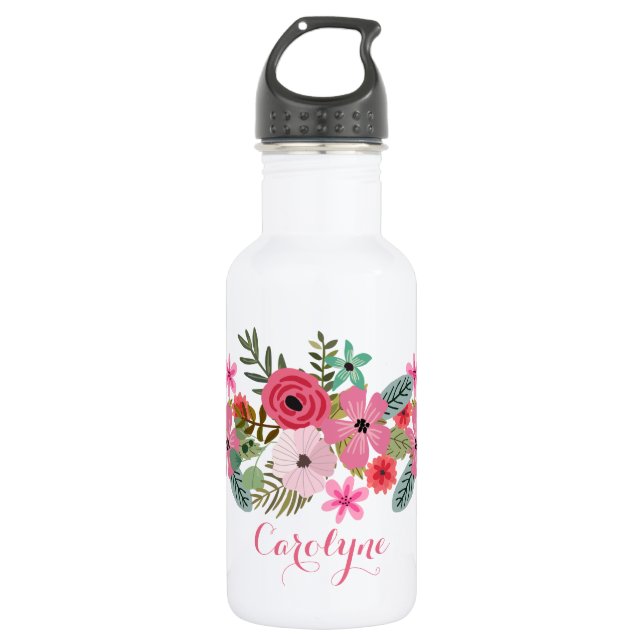 Personalised custom water bottle Floral chic (Front)