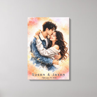 Personalised Custom Watercolor Couple Photo Gift Canvas Print